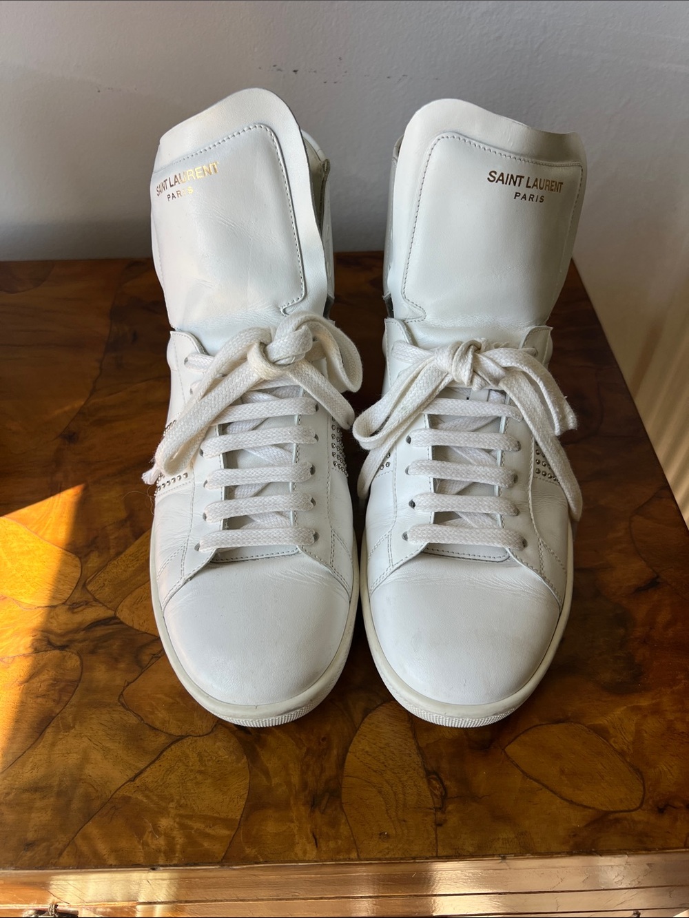 Saint Laurent White High-Top Leather Sneakers